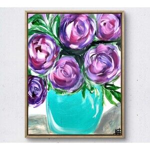 WS original purple roses painting 14X11 canvas acrylic abstract modern wall art